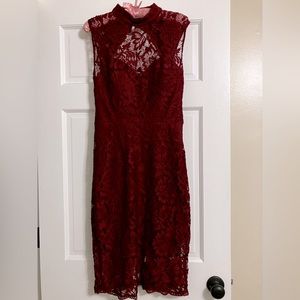 Betsy & Adam Burgundy Lace Dress